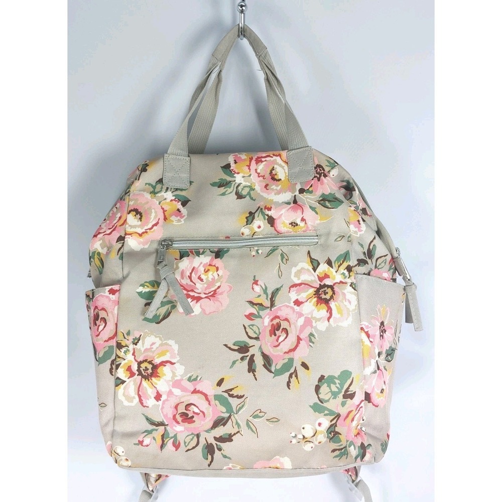 Baby Essentials Floral Backpack Diaper Bag Gray Pink Pockets Straps Changing Pad